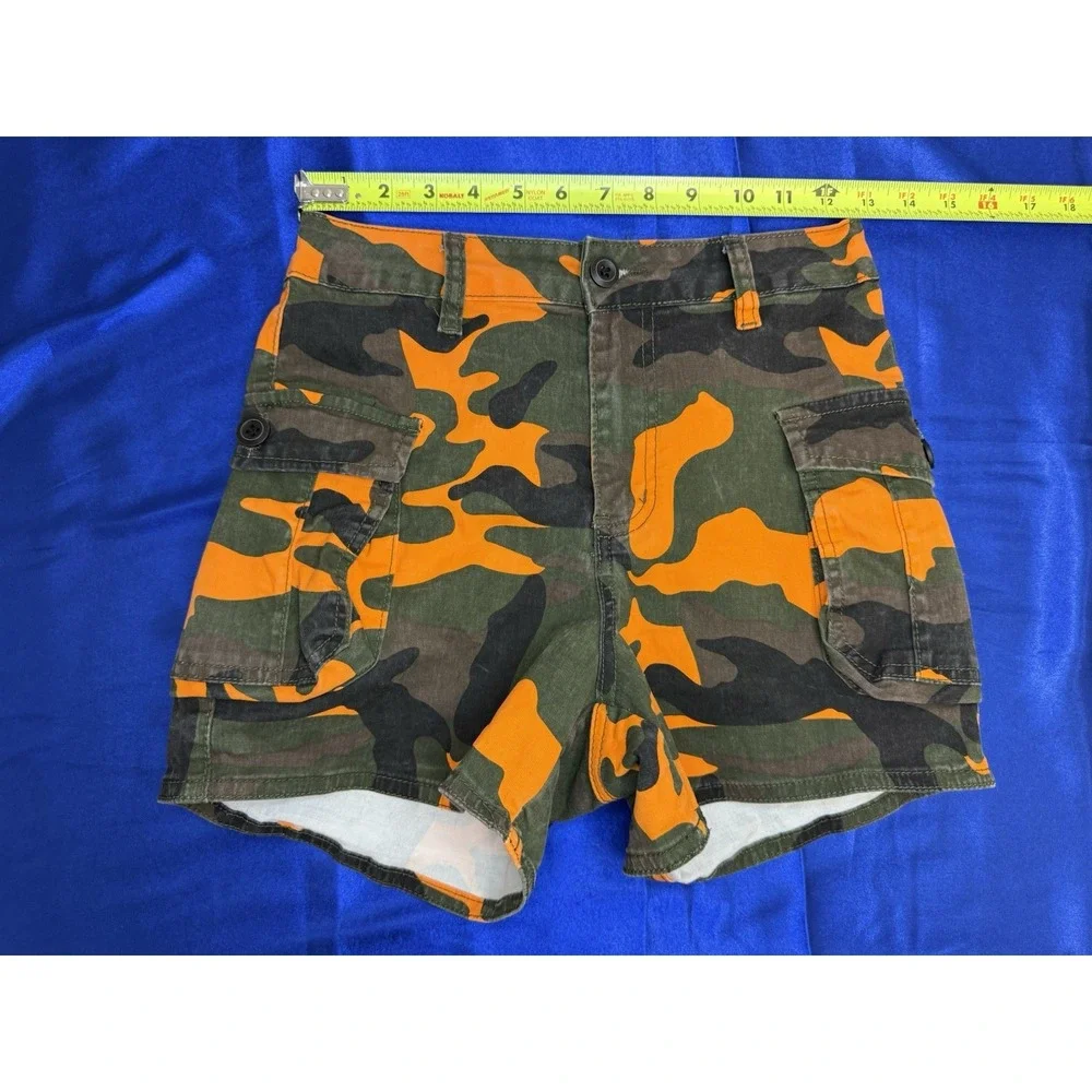 American Bazi Los Angeles Women's Small Utility Cargo Orange Camo Shorts Hiking